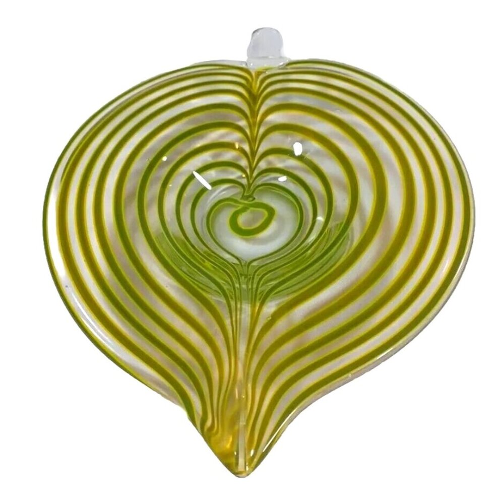 Mid Century Murano Centerpiece Bowl Tyra Lundgren Leaf Stripes Green Yellow - Picture 1 of 16